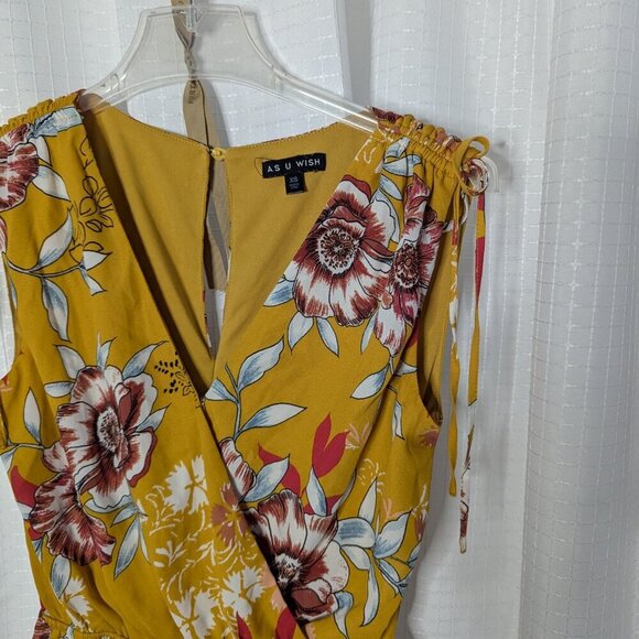 As U Wish Capri Jumpsuit, Gold with Floral, Size XS - Picture 6 of 7